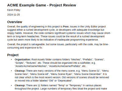 Code and project review of your Unity project