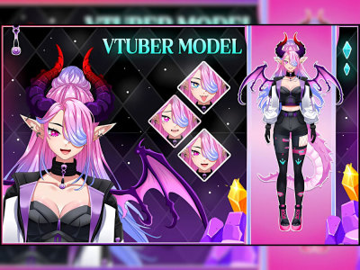 Live 2d oc anime or chibi vtuber character model reference sheet design