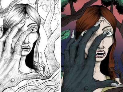 Illustrated graphic novels storyboard, character designs Comic book cover