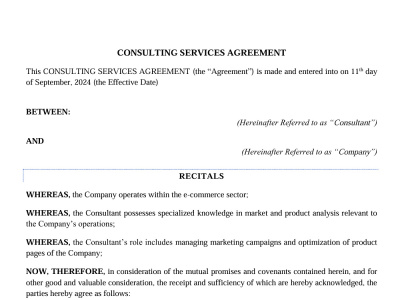 An expertly drafted contract/agreement based on your specifications