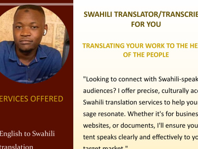 NATIVE SWAHILI TRANSLATOR/TRANSCRIPTION/MASTERING SWAHILI & FAST DELIVERY.