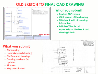 Professional 2D CAD drawing from a scanned, hand-sketched or picture