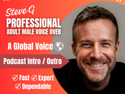 A professional podcast intro and outro voice with background music