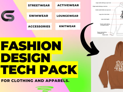 Apparel tech pack, fashion tech pack, clothing tech pack, bag tech pack