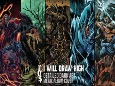 Draw detailed dark art illustration metal album cover