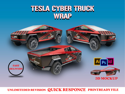 Tesla cyber truck wrap design, truck boat box, trailer wrap, vehicle wrap