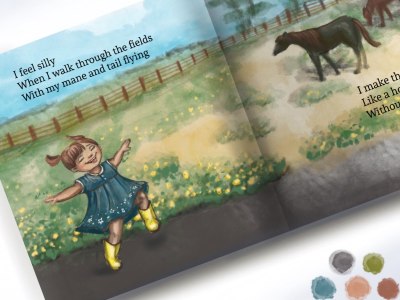 Childrens book illustration, book page illustration watercolor style
