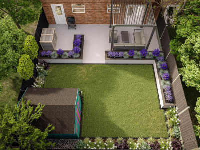 An Amazing 2D Drawing & 3D Images of Backyard and Front Yard