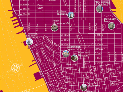 A nice city ​​map with locations of famous places