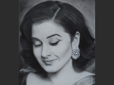A stunning black charcoal portrait on A3 size white sheet