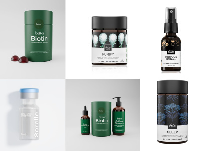 3d renders of supplement and serum bottles