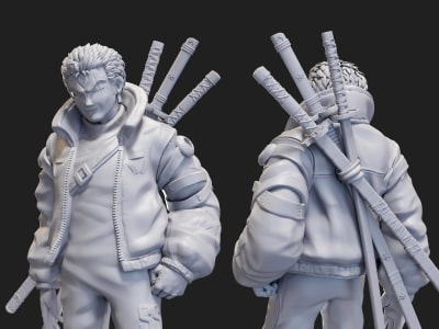 A custom anime-style 3D character ready for 3D printing