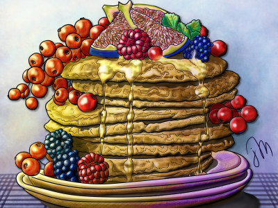 Unique food illustration. Black and white or colorful.