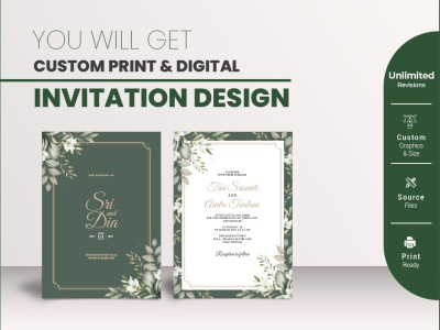 Custom wedding or birthday invitation design, for print and digital use