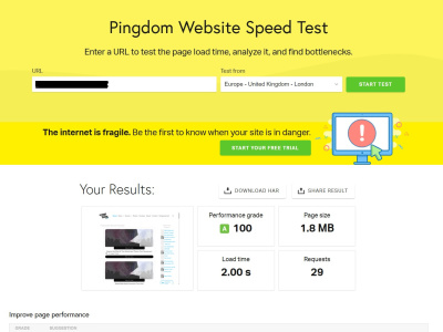 Pingdom speed optimization for WordPress with 95% score