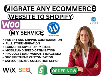 Migrate wix woocommerce wordpress mangento weebly to shopify