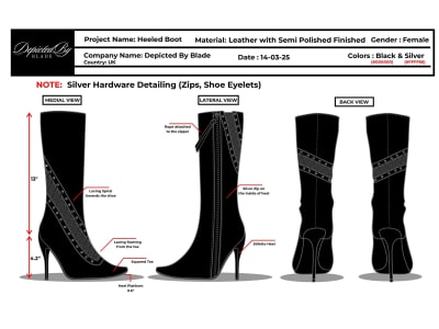 Women shoes sketches and high heels design with complete tech pack