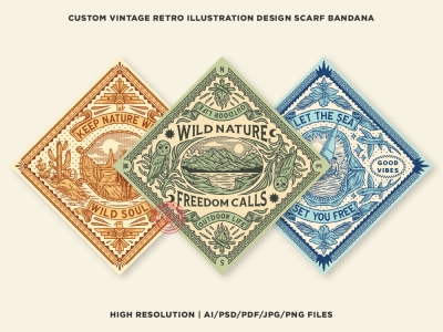 Custom vintage retro bandana design with hand drawn style