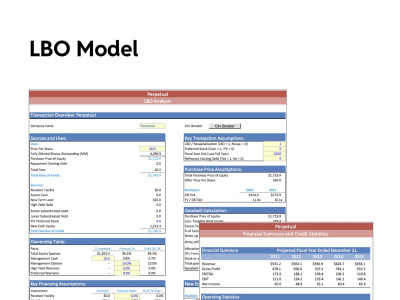 Structured LBO model in Excel, ideal for M&A or private equity deals