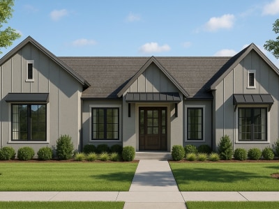 Modern hip roof residential design with realistic render