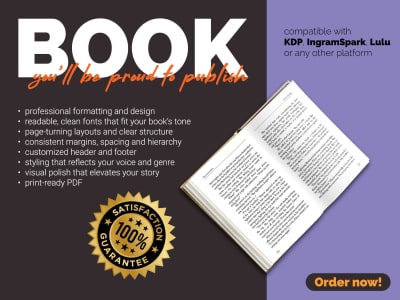 Book design and formatting for KDP, IngramSpark, Lulu or any other platform