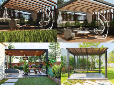3d pergola, 3d gazebo, 3d pavilion, firepit, outdoor kitchen, patio, deck