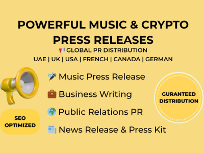 Music crypto press release writing canada german usa news distribution