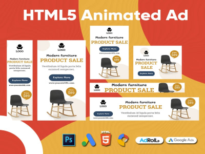 Modern design and animated HTML5 banner ads for google adwords