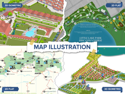 A 2d flat or 3d isometric vector map illustration