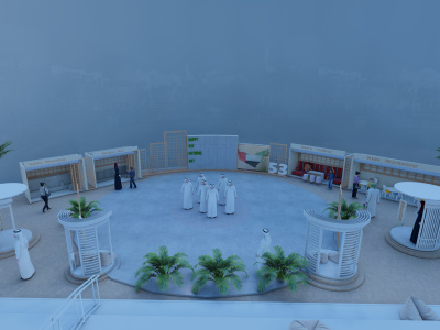 A 3D design render of an outdoor event, wedding, informal and formal events