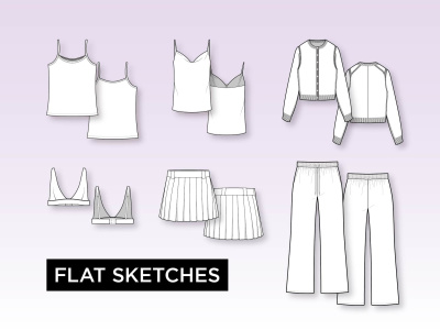 Detailed Flat Sketches for Fashion Tech Packs & Spec Sheets