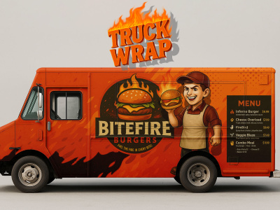 A professional food truck wrap and vehicle graphics.
