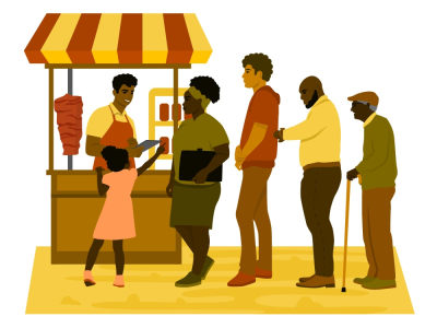 Vector illustration with black characters in cartoon