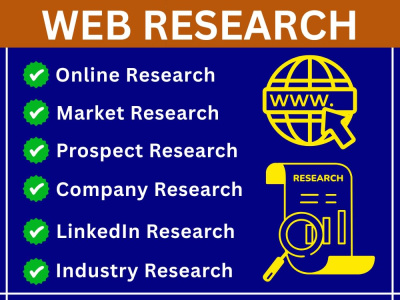 Web research, email prospect research, market research, company research