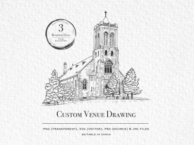Custom Wedding Venue Illustration – Personalized Digital Download Art Print
