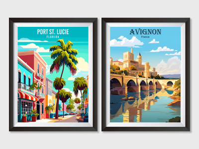 Retro vintage art deco modern minimalist travel poster illustration design
