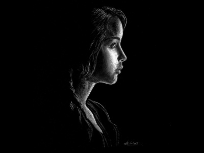 Unique dark portrait sketch with white charcoal pencil