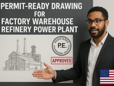Permit ready drawing for factory warehouse refinery power plant with Stamp