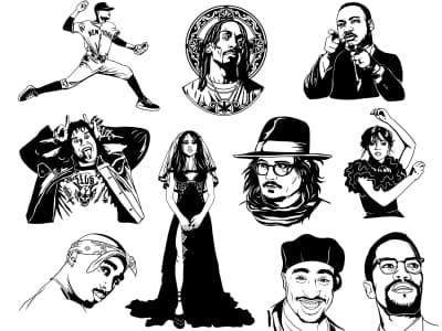 Black & White Vector Portrait Cut- SVG/PNG/DXF/EPS/JPG Hand-drawn Line Art