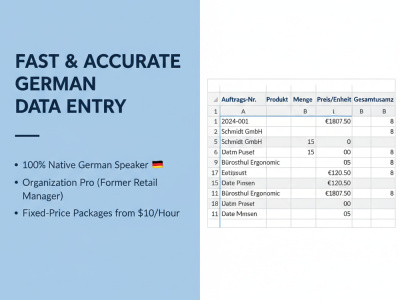 Fast & Accurate German Data Entry Service (2 Hours)