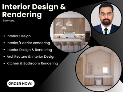 Interior design and 3d render of kitchen, bathroom, and interior design