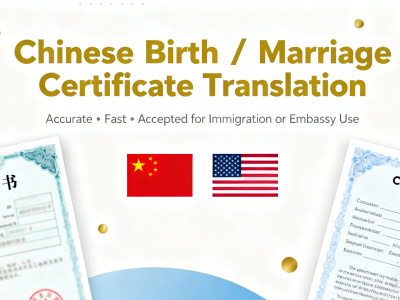 Birth or Marriage certificate translated from Mandarin Chinese into English