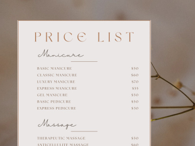 Price List Menu for Salons, Boutiques & Home Businesses