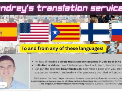 Translation of any document, russian/spanish/english/finnish/catalan