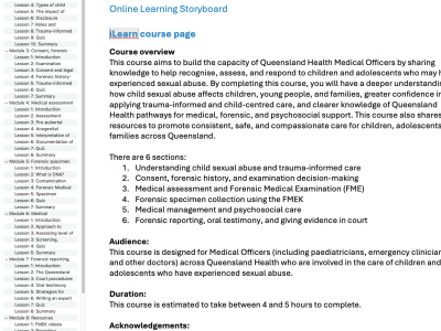 Learning outcomes, structure, and MCQs for a healthcare course