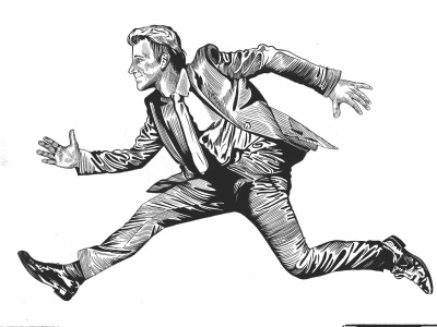 Clean black and white line art illustration of people