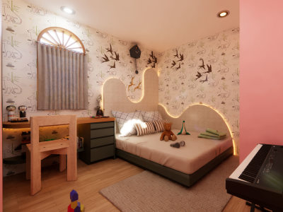 Design interior kids bedroom and render