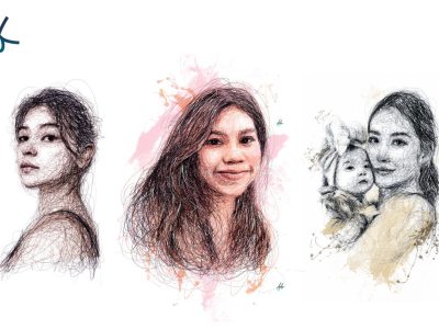 Scribble art, abstract line portrait