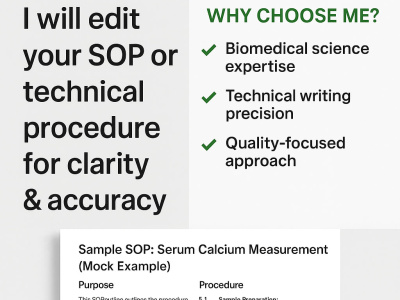 A edited SOP, QC document or technical procedure for clarity & accuracy
