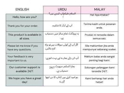 Accurate and natural English, Urdu, and Malay translations delivered fast.